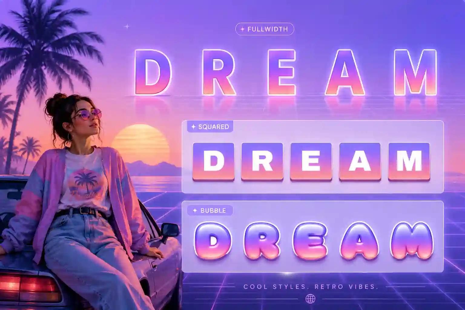 The word aesthetic shown in wide full-width vaporwave text